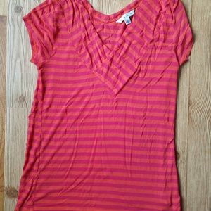 CAbi Pink and Orange Striped V-Neck Tee L